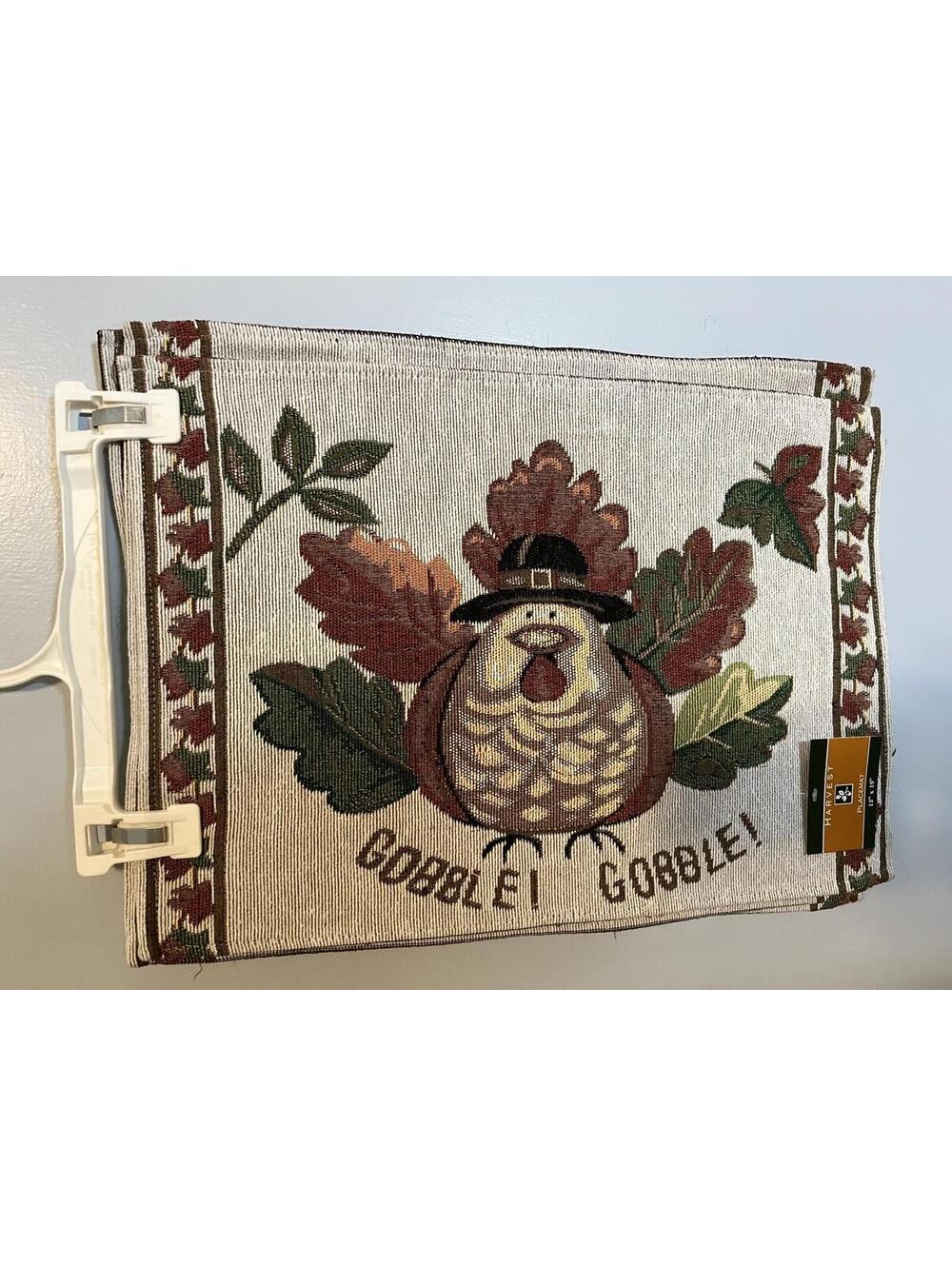 Thanksgiving Tapestry Turkey Placemats set of 6, 4 with no tags (Used?) 13x19